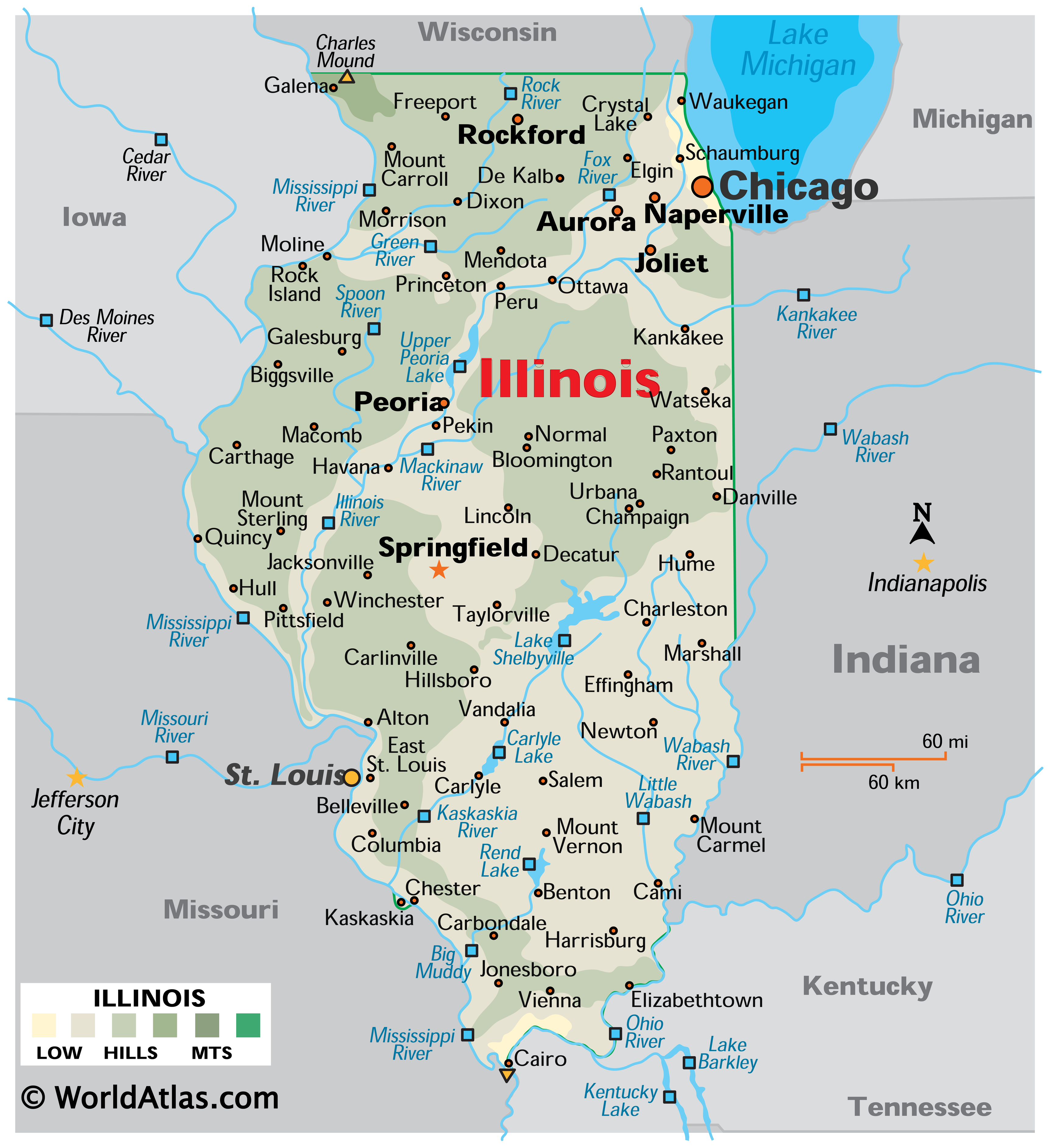 Map of Illinois, USA