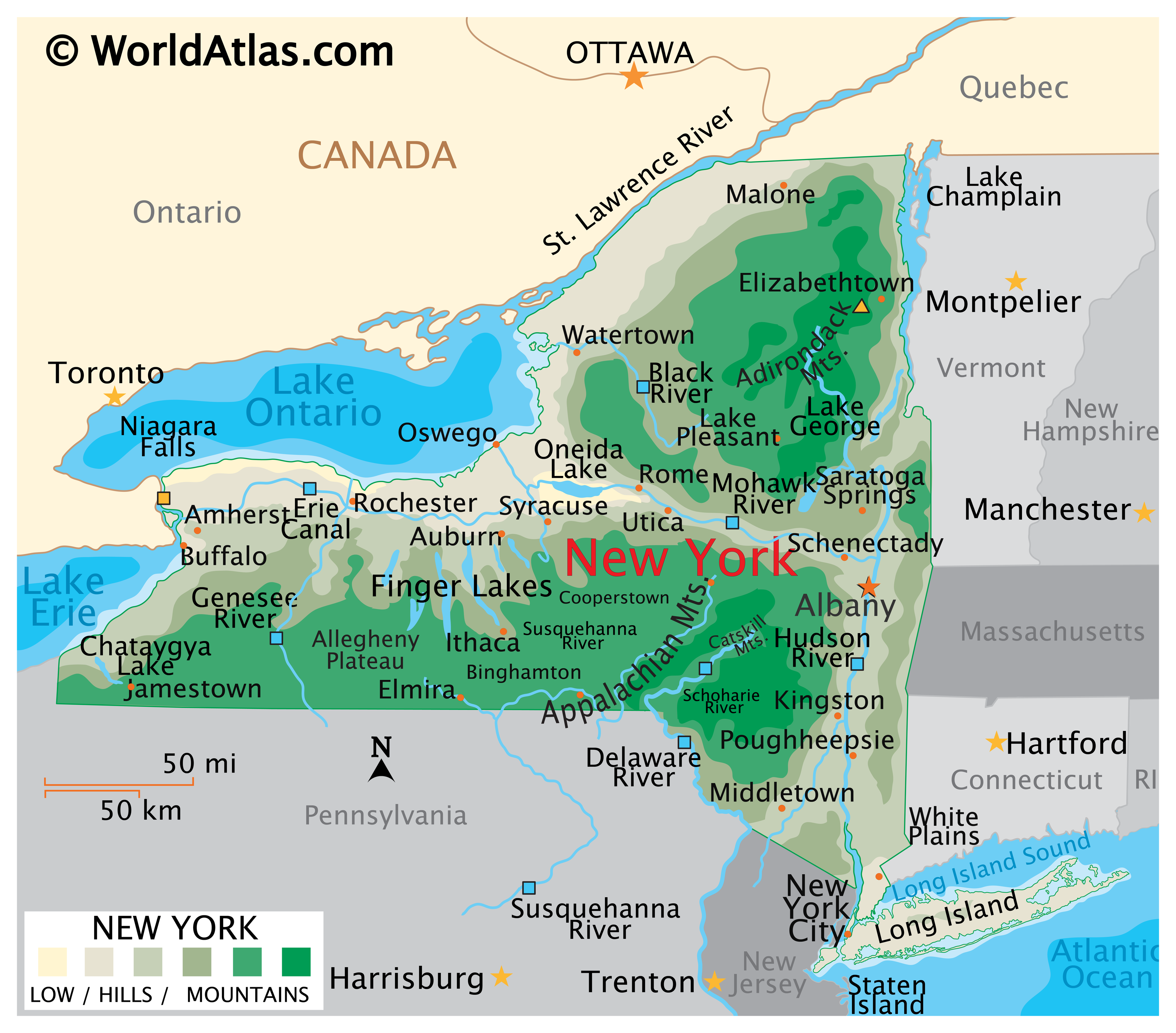 Map of New York, USA