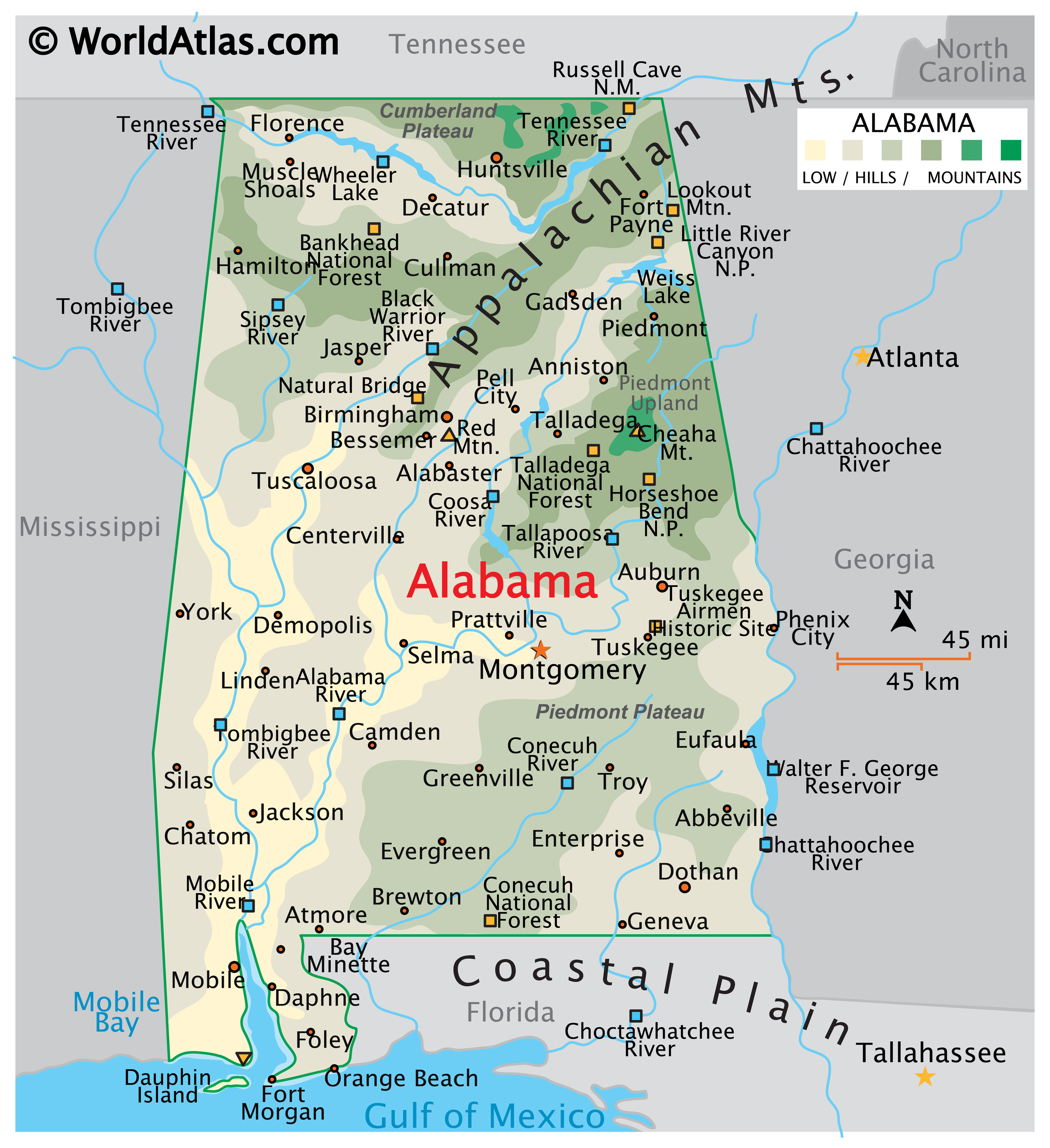 Map of Alabama, USA