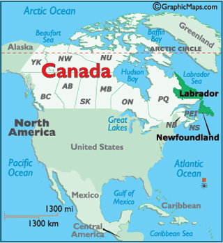 Locator Map of Newfoundland and Labrador, Canada