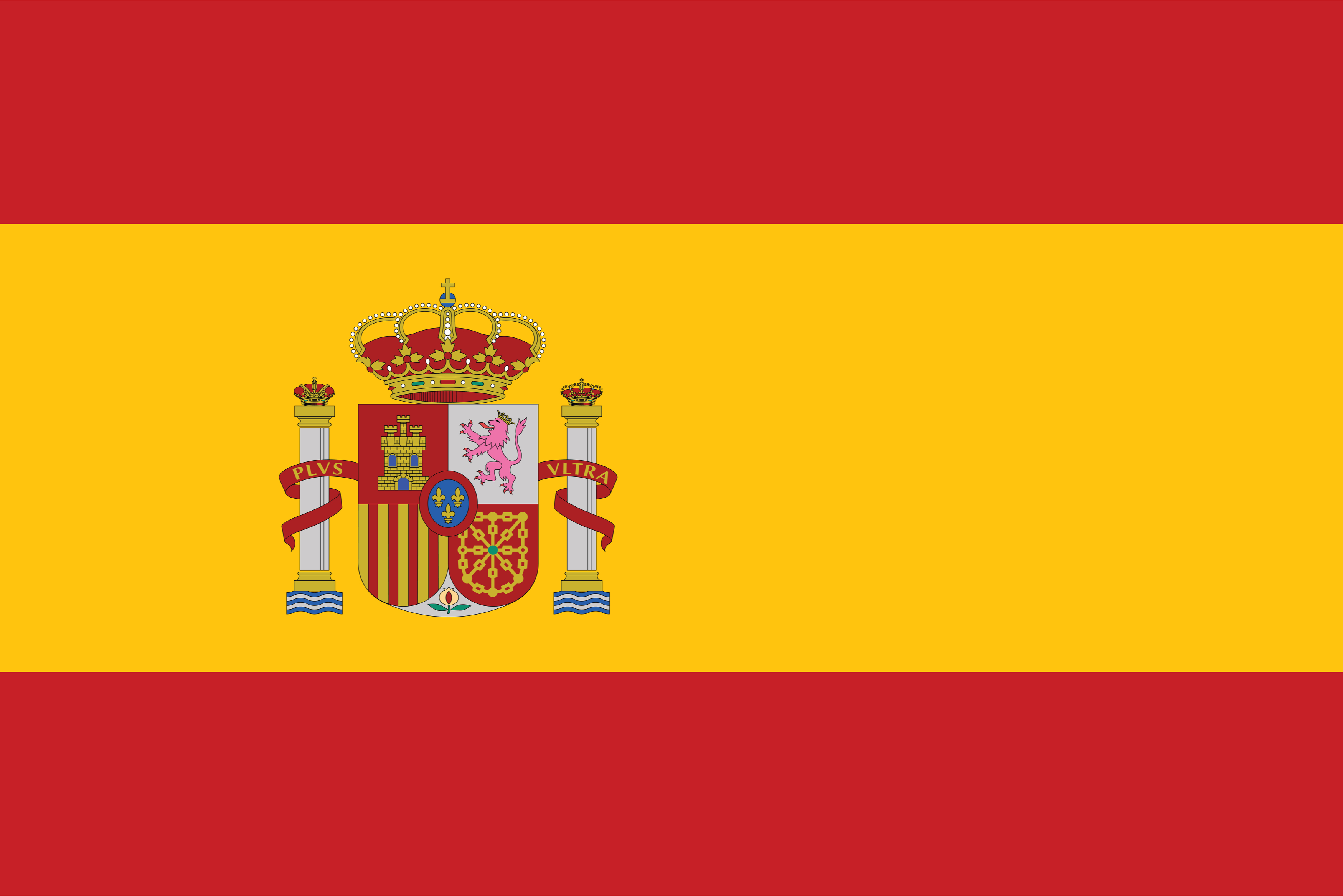The National Flag of Spain has a horizontal rectangular design with a triband of two colors; red and yellow, with the Coat of Arms of Spain off-centered towards the flag’s hoist