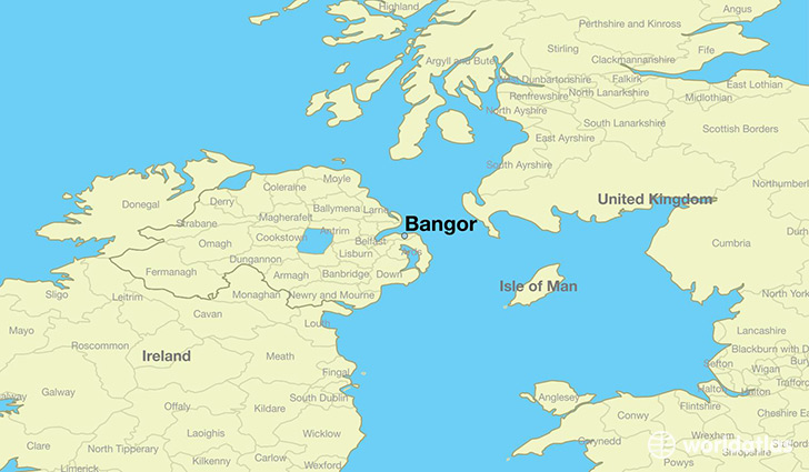 map showing the location of Bangor
