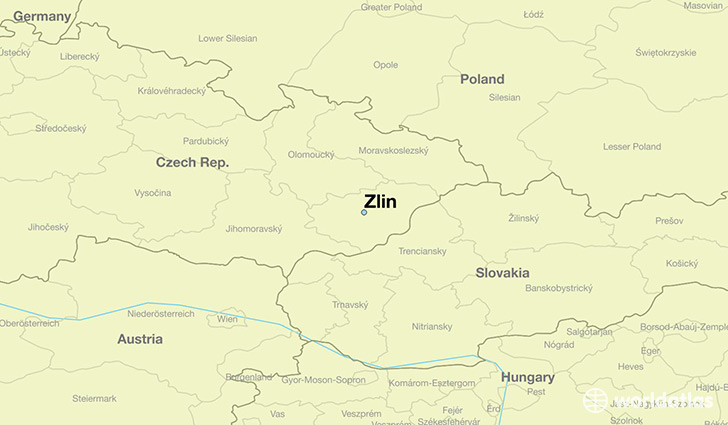map showing the location of Zlin