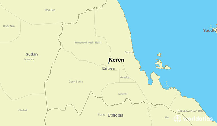 map showing the location of Keren