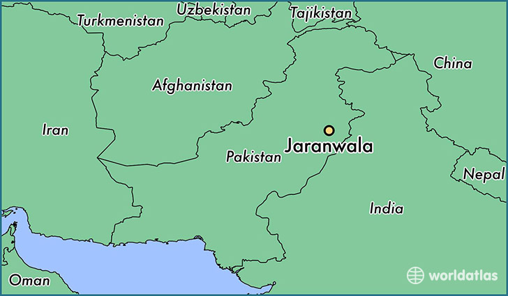map showing the location of Jaranwala