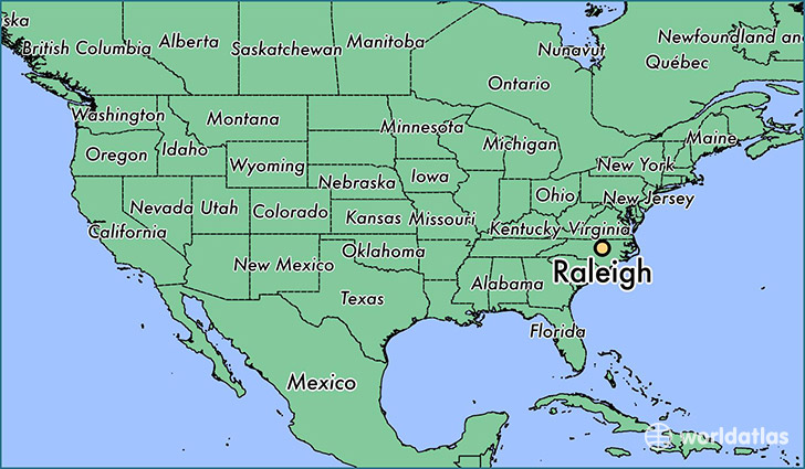 map showing the location of Raleigh