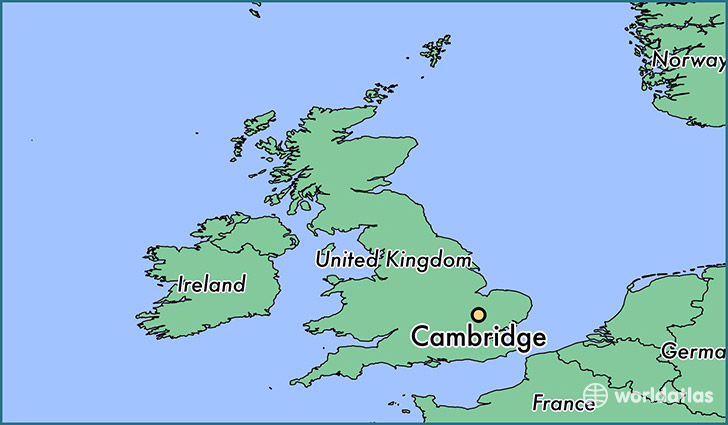 map showing the location of Cambridge