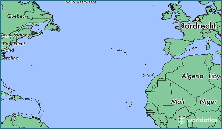 map showing the location of Dordrecht