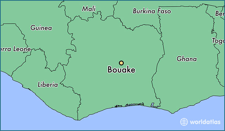 map showing the location of Bouake