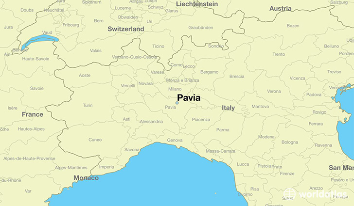 map showing the location of Pavia
