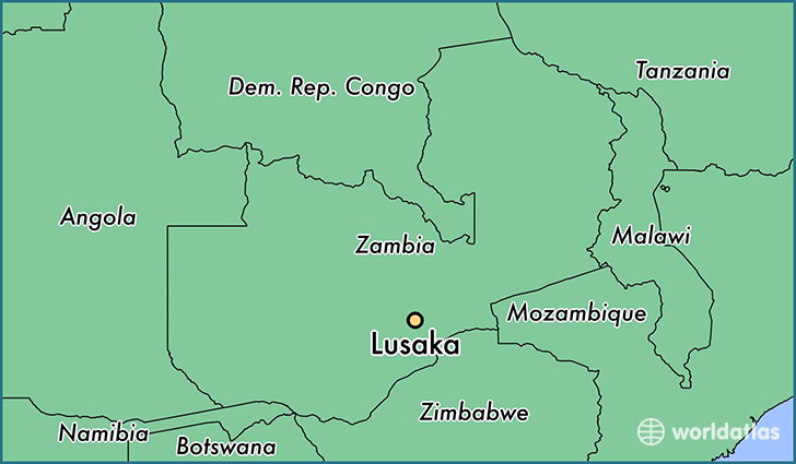 map showing the location of Lusaka