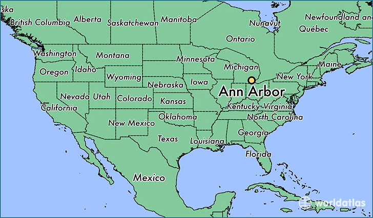 map showing the location of Ann Arbor