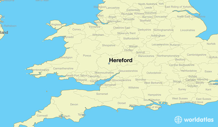 map showing the location of Hereford