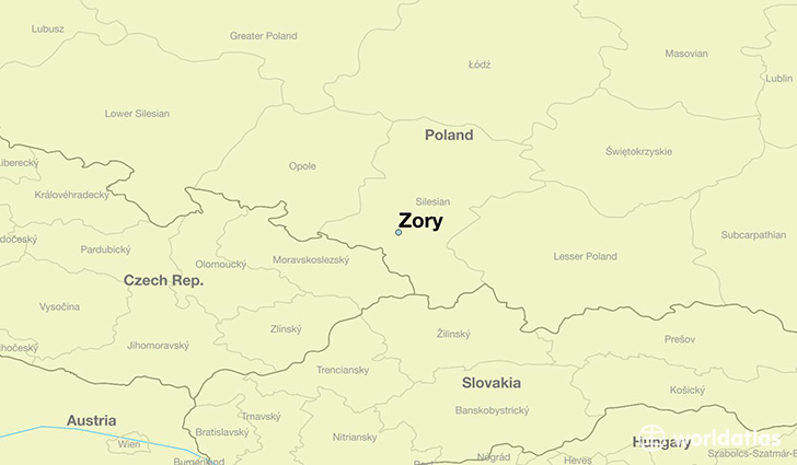 map showing the location of Zory