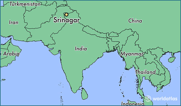 map showing the location of Srinagar