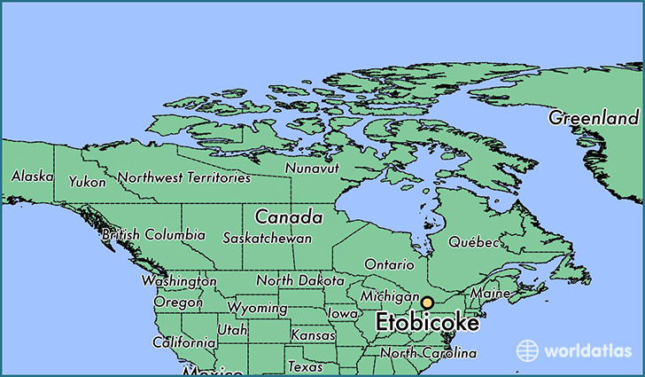 map showing the location of Etobicoke