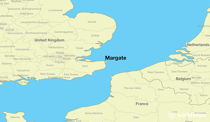 map showing the location of Margate