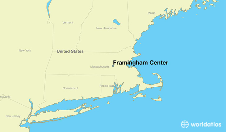 map showing the location of Framingham Center