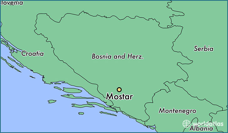 map showing the location of Mostar