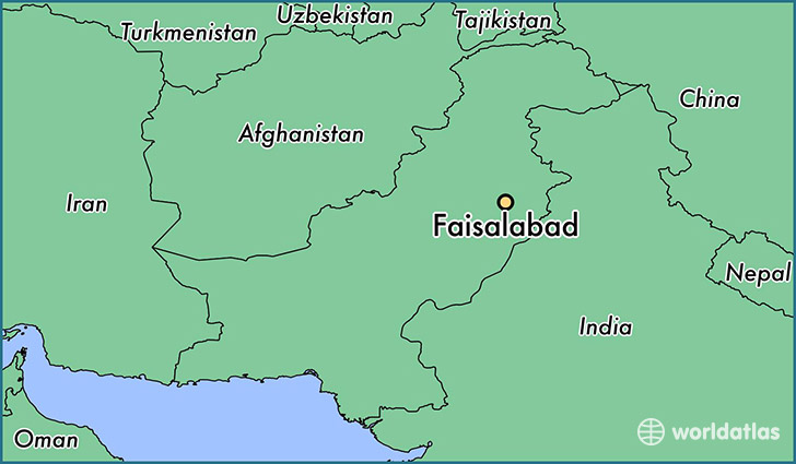 map showing the location of Faisalabad