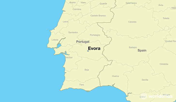 map showing the location of Evora