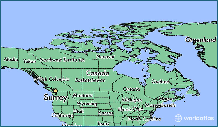 map showing the location of Surrey