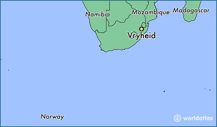 map showing the location of Vryheid