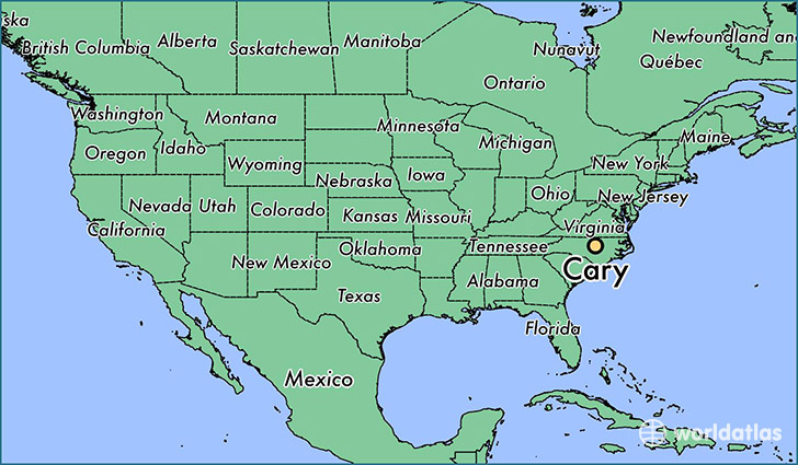 map showing the location of Cary