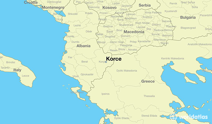 map showing the location of Korce