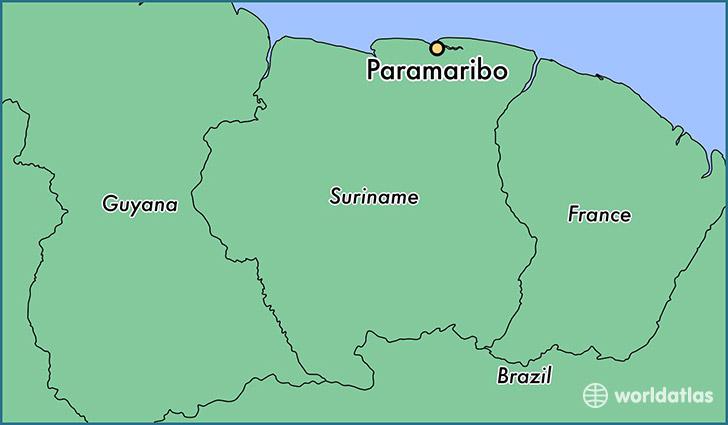 mapa que muestra la ubicación de Paramaribo