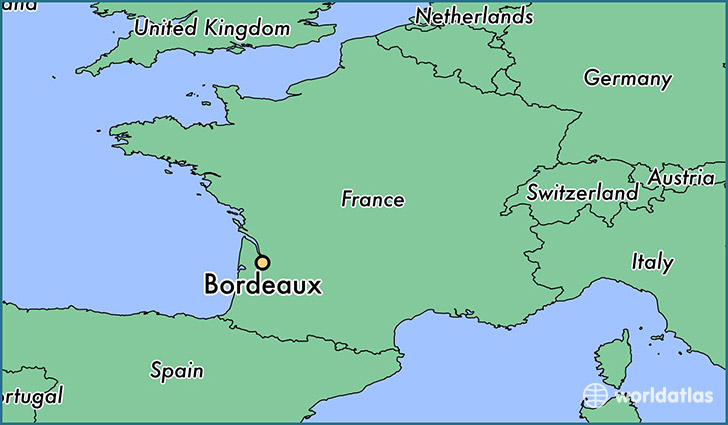 map showing the location of Bordeaux