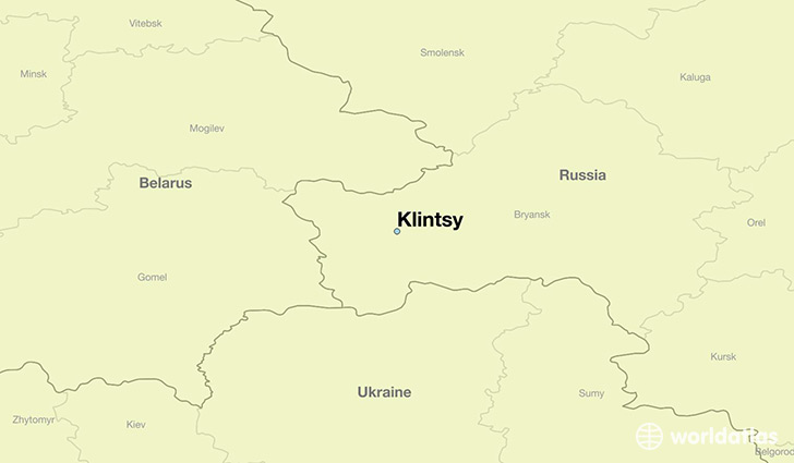map showing the location of Klintsy