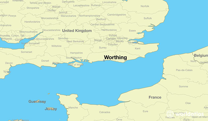 map showing the location of Worthing