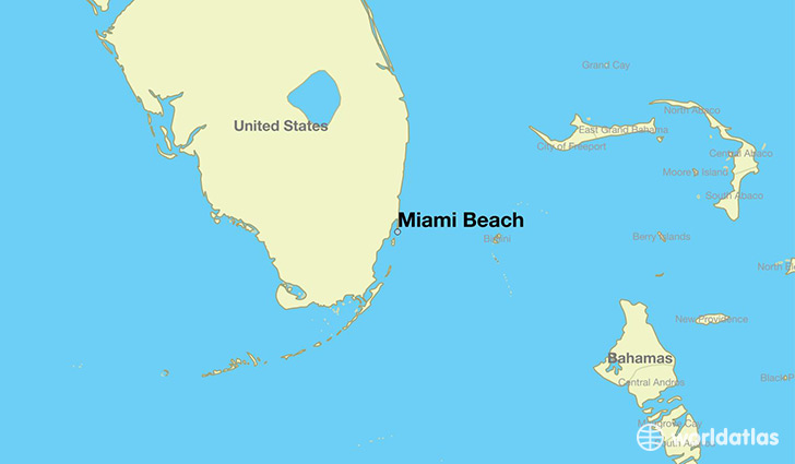 map showing the location of Miami Beach