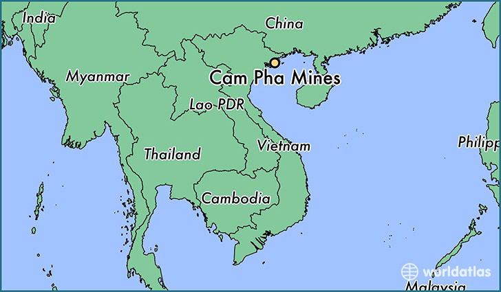 map showing the location of Cam Pha Mines