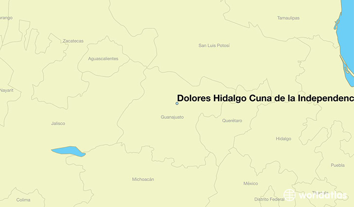 map showing the location of Dolores Hidalgo Cuna de la Independencia Nacional