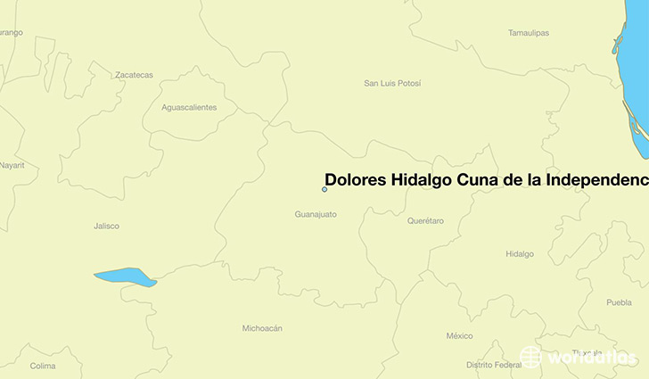 map showing the location of Dolores Hidalgo Cuna de la Independencia Nacional