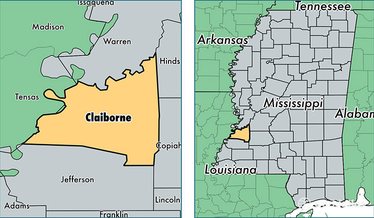location of Claiborne county on a map