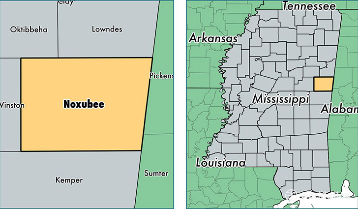 location of Noxubee county on a map