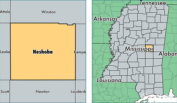 location of Neshoba county on a map