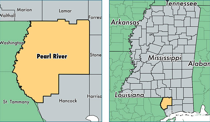 location of Pearl River county on a map