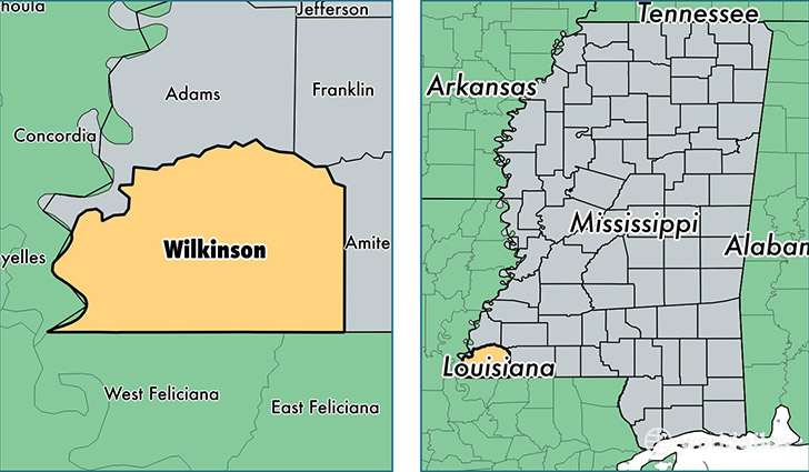 location of Wilkinson county on a map