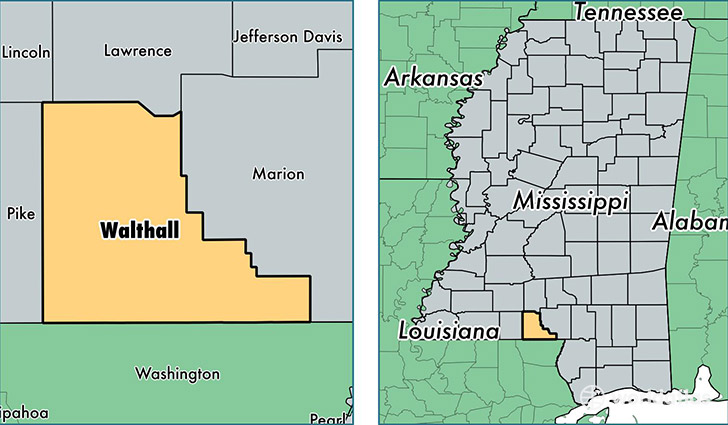 location of Walthall county on a map