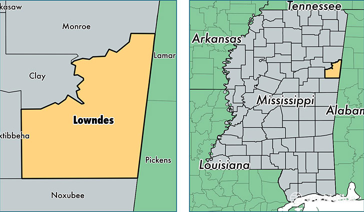 location of Lowndes county on a map