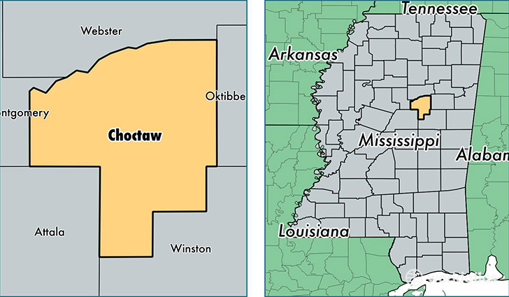 location of Choctaw county on a map