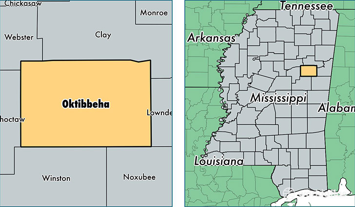 location of Oktibbeha county on a map