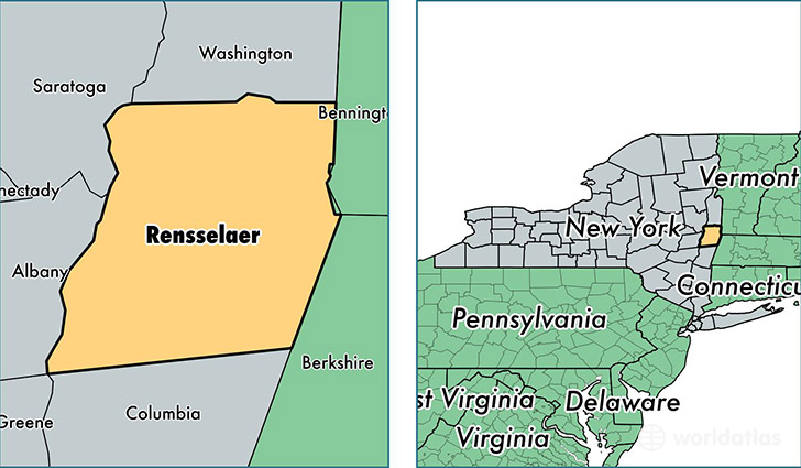 location of Rensselaer county on a map