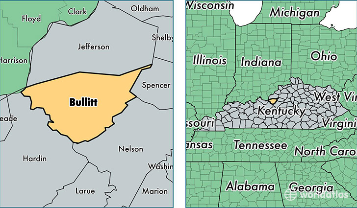 location of Bullitt county on a map