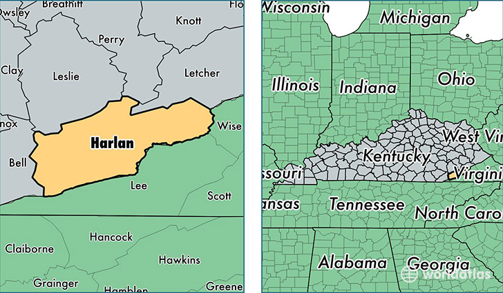 location of Harlan county on a map