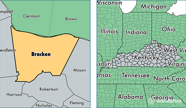 location of Bracken county on a map